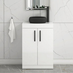 Royal Bathrooms Turin 800mm Freestanding Bathroom Vanity Unit With Sink 2 Door Gloss White & Milan Black Countertop Basin - thumbnail 1