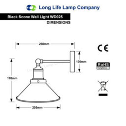 Long Life Lamps Company Modern Vintage Industrial Antique Brass Black Scone Wall Light Lamp Shade Wd025 - thumbnail 2