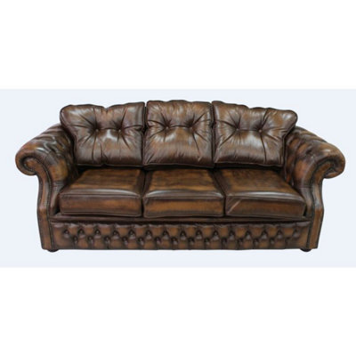 Chesterfield 3 Seater Sofa Settee Antique Tan Leather In Era Style - image 1