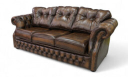 Chesterfield 3 Seater Sofa Settee Antique Tan Leather In Era Style - thumbnail 3