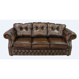 Chesterfield 3 Seater Sofa Settee Antique Tan Leather In Era Style - thumbnail 1