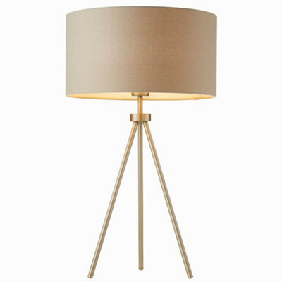 Modern Tripod Table Lamp Nickel & Grey Shade Slim Metal Leg Bedside Desk Light - image 1
