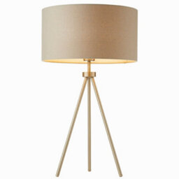 Modern Tripod Table Lamp Nickel & Grey Shade Slim Metal Leg Bedside Desk Light - thumbnail 1