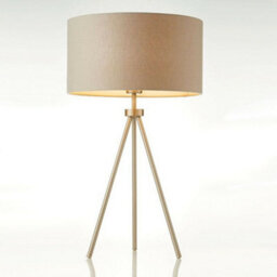 Modern Tripod Table Lamp Nickel & Grey Shade Slim Metal Leg Bedside Desk Light - thumbnail 5