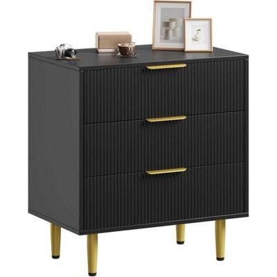 Black Modern Bedside Cabinet 3 Drawer Chest Table Nightstand Bedroom Storage Unit - image 1