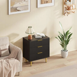 Black Modern Bedside Cabinet 3 Drawer Chest Table Nightstand Bedroom Storage Unit - thumbnail 5