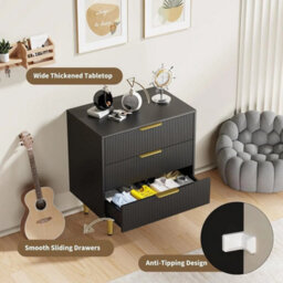 Black Modern Bedside Cabinet 3 Drawer Chest Table Nightstand Bedroom Storage Unit - thumbnail 4