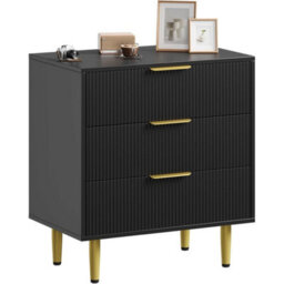 Black Modern Bedside Cabinet 3 Drawer Chest Table Nightstand Bedroom Storage Unit - thumbnail 1
