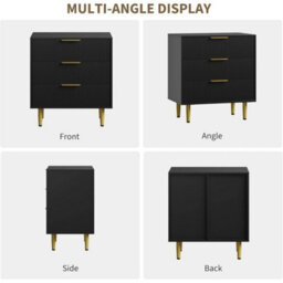 Black Modern Bedside Cabinet 3 Drawer Chest Table Nightstand Bedroom Storage Unit - thumbnail 3