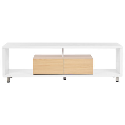 Wyld And Coco Novahome Tv Stand White And Light Brown High Gloss, 2 Drawers, W159 X D39 X H50Cm - image 1