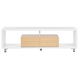 Wyld And Coco Novahome Tv Stand White And Light Brown High Gloss, 2 Drawers, W159 X D39 X H50Cm - thumbnail 1