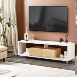 Wyld And Coco Novahome Tv Stand White And Light Brown High Gloss, 2 Drawers, W159 X D39 X H50Cm - thumbnail 2