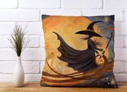 Warren Reed Designer Whimsical Witch On A Broomstick Cushions 60Cm X 60Cm - thumbnail 2