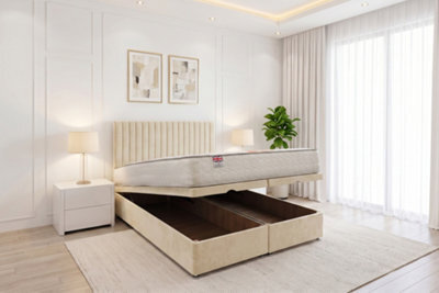 "Knight Sleep Emily Ottoman Bed Cream Plush 4Ft With Mattress & 24""headboard - Small Double" - image 1