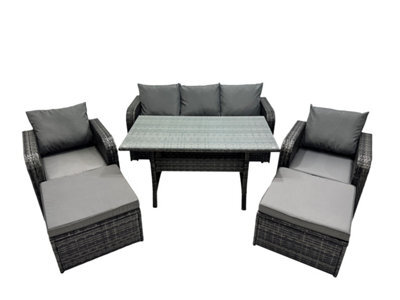 Fimous 7 Seat Outdoor Wicker Pe Rattan Garden Furniture Set Dining Table Sofa Set With 2 Big Stool Dark Grey Mixed - image 1