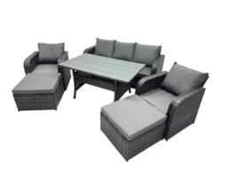 Fimous 7 Seat Outdoor Wicker Pe Rattan Garden Furniture Set Dining Table Sofa Set With 2 Big Stool Dark Grey Mixed - thumbnail 2
