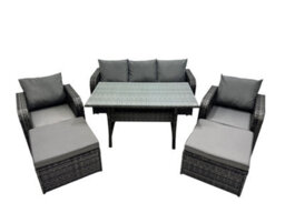 Fimous 7 Seat Outdoor Wicker Pe Rattan Garden Furniture Set Dining Table Sofa Set With 2 Big Stool Dark Grey Mixed - thumbnail 1
