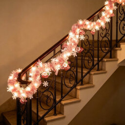 Amorly 18.7 Ft Christmas Tinsel Garland With 40 Led Lights, Pink Hanging Garland With Santa Claus & Snowflakes, For Christmas, Party - thumbnail 6