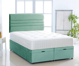 Comfy Deluxe Duck Egg Plush Foot Lift Ottoman Bed With Memory Spring Mattress And Horizontal Headboard 2Ft6 Small Single - thumbnail 1