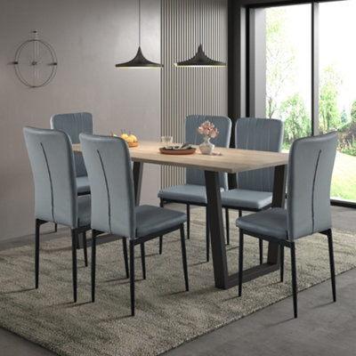 Hallowood Furniture Dudley 180Cm Dining Table Set With 6 Grey Faux Leather High Back Chairs - image 1
