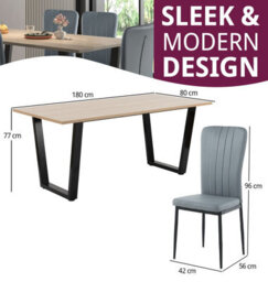 Hallowood Furniture Dudley 180Cm Dining Table Set With 6 Grey Faux Leather High Back Chairs - thumbnail 3