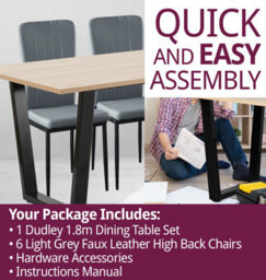 Hallowood Furniture Dudley 180Cm Dining Table Set With 6 Grey Faux Leather High Back Chairs - thumbnail 7