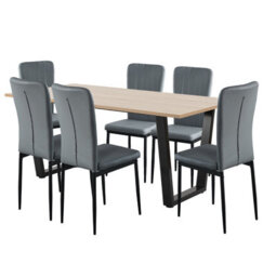 Hallowood Furniture Dudley 180Cm Dining Table Set With 6 Grey Faux Leather High Back Chairs - thumbnail 8