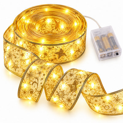 Shopnbits 12M 120 Led Christmas Ribbon Fairy Lights Gold, Battery Powered, Ipx4, Warm White - image 1