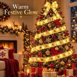 Shopnbits 12M 120 Led Christmas Ribbon Fairy Lights Gold, Battery Powered, Ipx4, Warm White - thumbnail 2