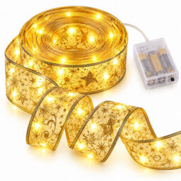 Shopnbits 12M 120 Led Christmas Ribbon Fairy Lights Gold, Battery Powered, Ipx4, Warm White - thumbnail 1