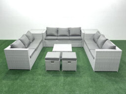 Fimous Rattan Garden Outdoor Furniture Set 11 Seater Rattan Garden Sofa Set 2 Small Stool 2 Side Tables Light Grey - thumbnail 2