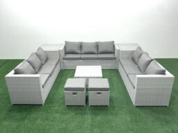 Fimous Rattan Garden Outdoor Furniture Set 11 Seater Rattan Garden Sofa Set 2 Small Stool 2 Side Tables Light Grey - thumbnail 1