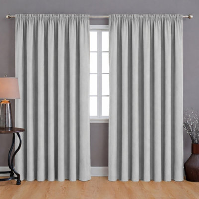 Bedlooms Light Grey Blackout Curtain Thermal Insulated Pencil Pleat Large Window Curtain (Pair) 90 X 90 Inches With Tie Backs - image 1