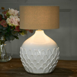 Dibor Classic White Ceramic Petal Textured Bedroom Living Room Bedside Table Lamp