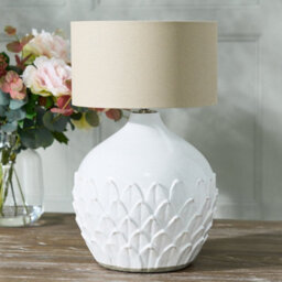 Dibor Classic White Ceramic Petal Textured Bedroom Living Room Bedside Table Lamp - thumbnail 3