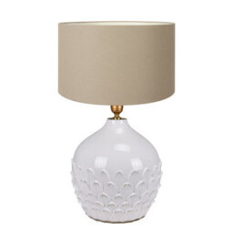 Dibor Classic White Ceramic Petal Textured Bedroom Living Room Bedside Table Lamp - thumbnail 2