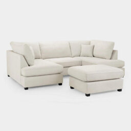 Cinema U Shaped Corner Sofa Modular 5 Seater With High Back Cushions & Footstool - Cream - thumbnail 2