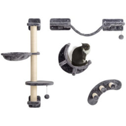 Pawhut 4 Piece Cat Wall Furniture Hammock Ladder Steps Plush Sisal Dark Grey - thumbnail 2