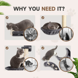 Pawhut 4 Piece Cat Wall Furniture Hammock Ladder Steps Plush Sisal Dark Grey - thumbnail 6