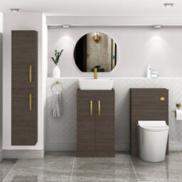 Royal Bathrooms 500mm Floor Standing Vanity Unit 2 Door Grey Elm & Countertop Basin - Cube With Brushed Brass Handle - thumbnail 2