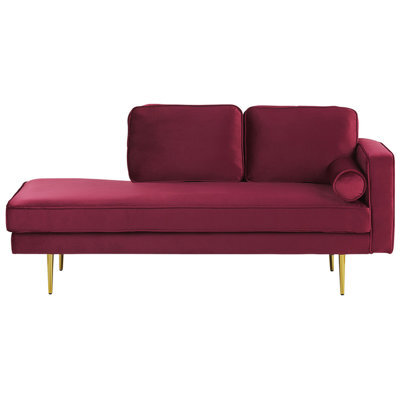 Beliani Right-Hand Chaise Longue Miramas Velvet Dark Red - image 1