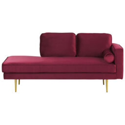 Beliani Right-Hand Chaise Longue Miramas Velvet Dark Red - thumbnail 1