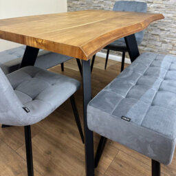 Doubs Dining Table Set  120Cm Natural Wood Dining Set With 2 Grey Velvet Chairs And 2 Benches - thumbnail 5