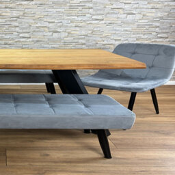 Doubs Dining Table Set  120Cm Natural Wood Dining Set With 2 Grey Velvet Chairs And 2 Benches - thumbnail 9