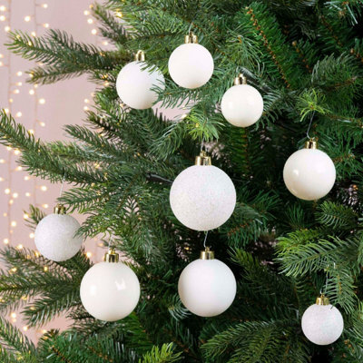 Decoris 60 Winter White Christmas Baubles Shatterproof Tree Ornament Shiny White - image 1