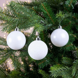 Decoris 60 Winter White Christmas Baubles Shatterproof Tree Ornament Shiny White - thumbnail 4