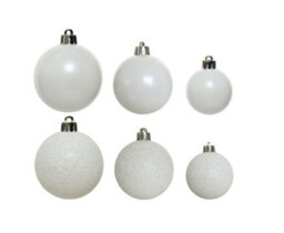 Decoris 60 Winter White Christmas Baubles Shatterproof Tree Ornament Shiny White - thumbnail 5