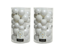 Decoris 60 Winter White Christmas Baubles Shatterproof Tree Ornament Shiny White - thumbnail 2