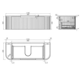 Plum&clay Solara Fluted White Wall Hung Drawer Vanity Unit With Black Worktop (W)1200mm - thumbnail 3