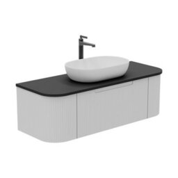 Plum&clay Solara Fluted White Wall Hung Drawer Vanity Unit With Black Worktop (W)1200mm - thumbnail 1